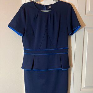NWT Women's Navy Blue Peplum Sheath Dress - Contrast Trim - Short Sleeve - Large
